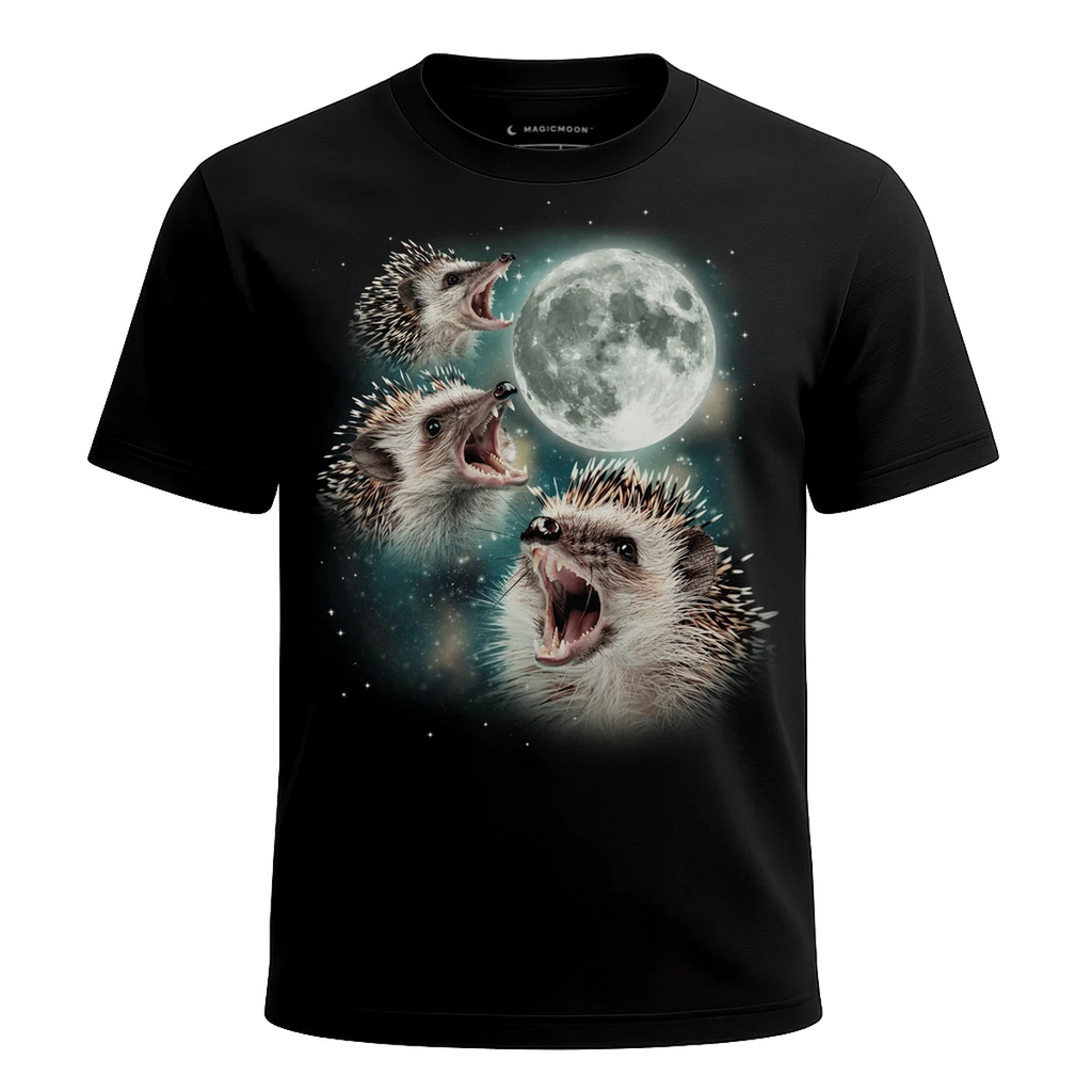 MagicMoon Three Hedgehog Moon - Funny Animal Shirt, White Elephant Gift, Novelty T-Shirt
