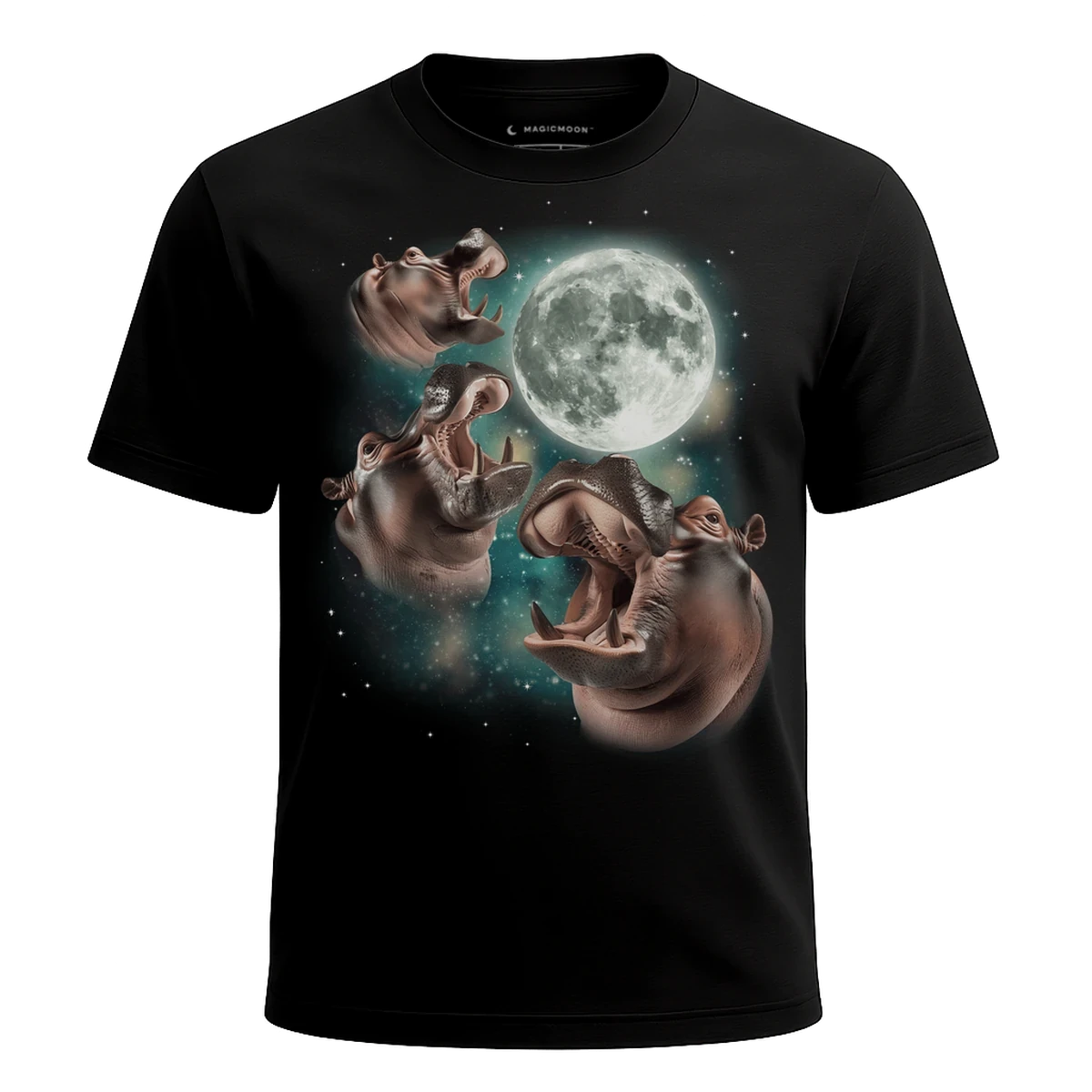 MagicMoon Three Hippopotamus Moon - Funny Animal Shirt, White Elephant Gift, Novelty T-Shirt