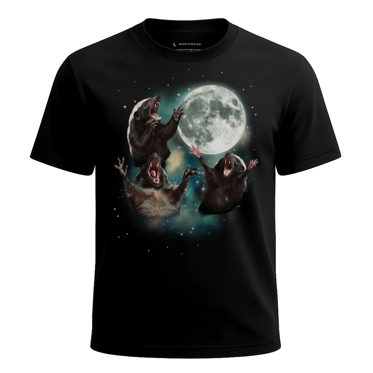 MagicMoon Three Honey Badger Moon - Funny Animal Shirt, White Elephant Gift, Novelty T-Shirt