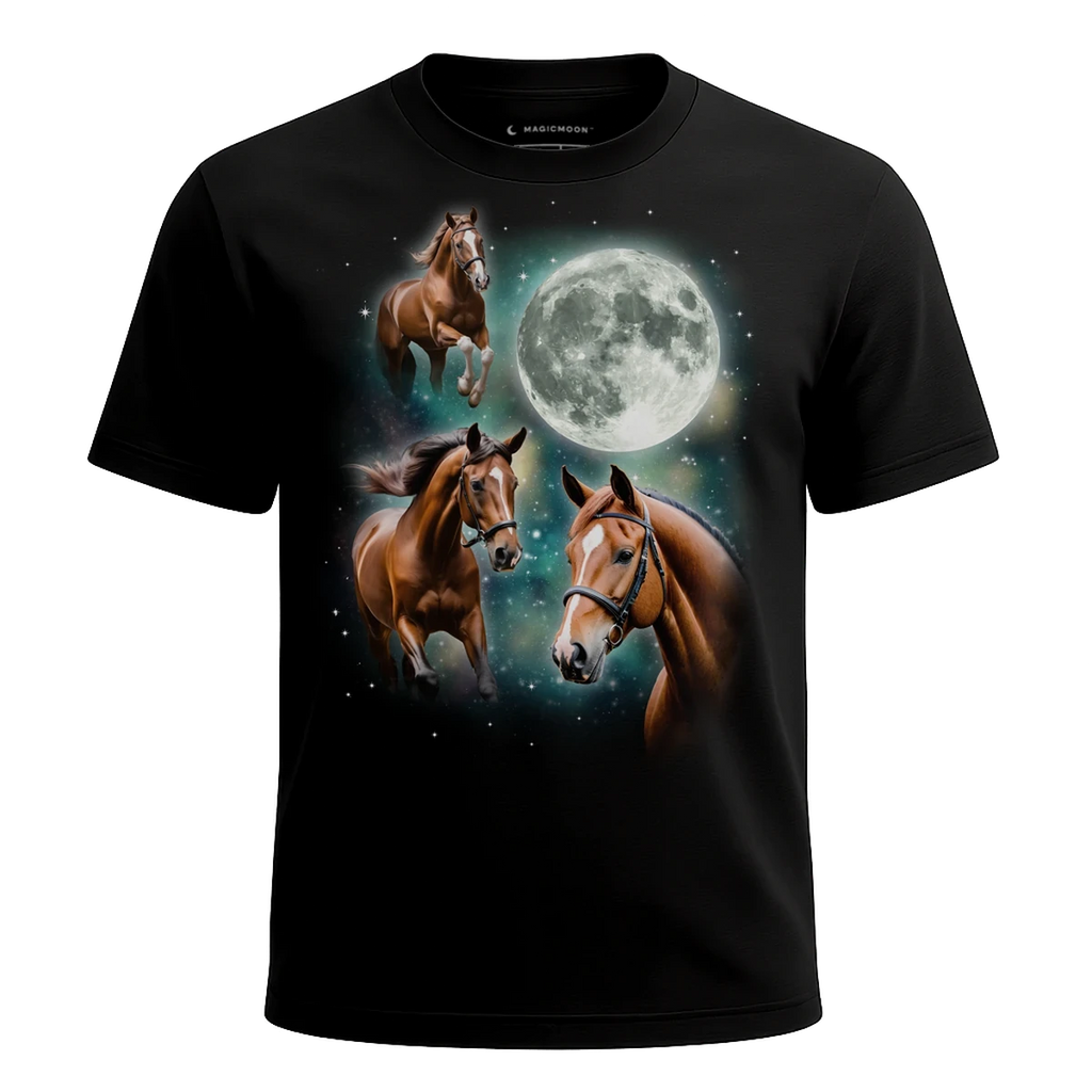 MagicMoon Three Horse Moon - Funny Animal Shirt, White Elephant Gift, Novelty T-Shirt