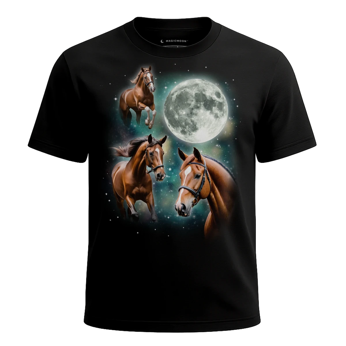 MagicMoon Three Horse Moon - Funny Animal Shirt, White Elephant Gift, Novelty T-Shirt