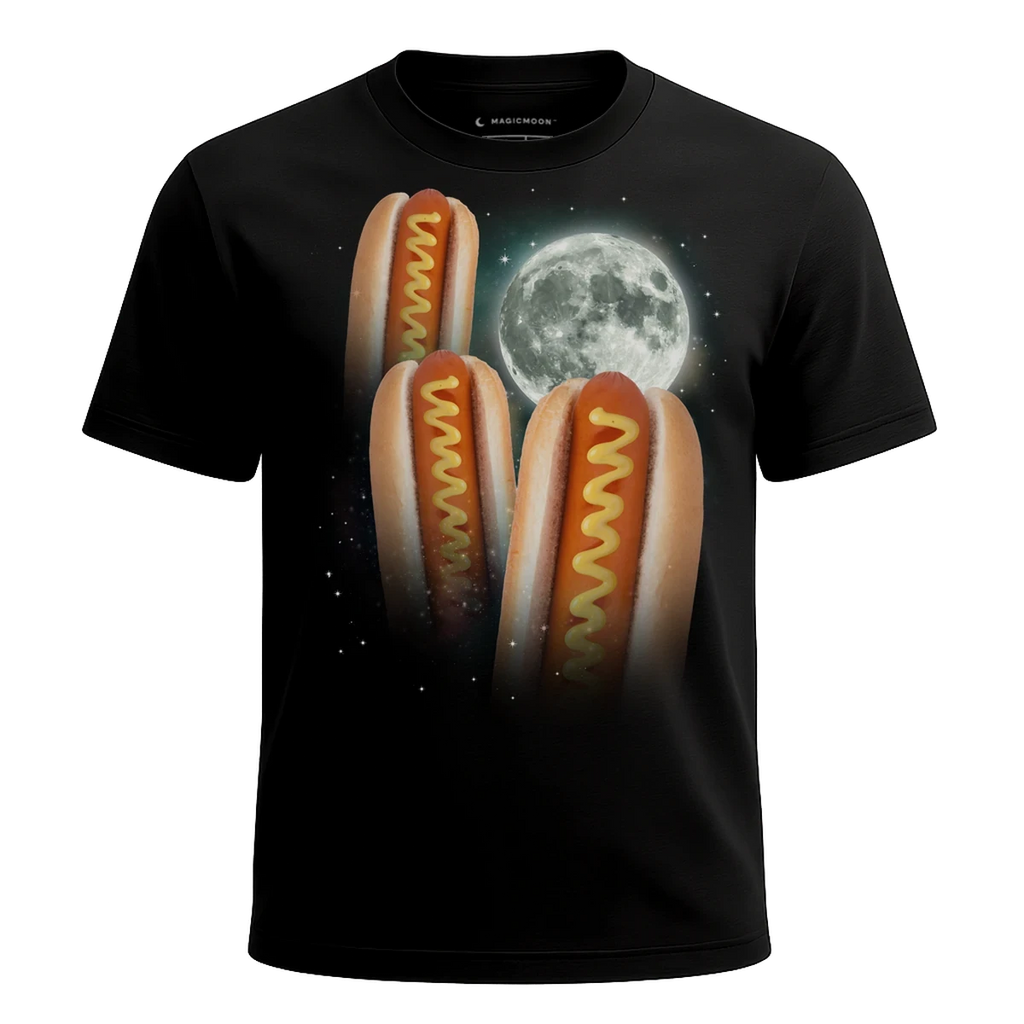 MagicMoon Three Hot Dog Moon - Funny Food Shirt, White Elephant Gift, Novelty T-Shirt