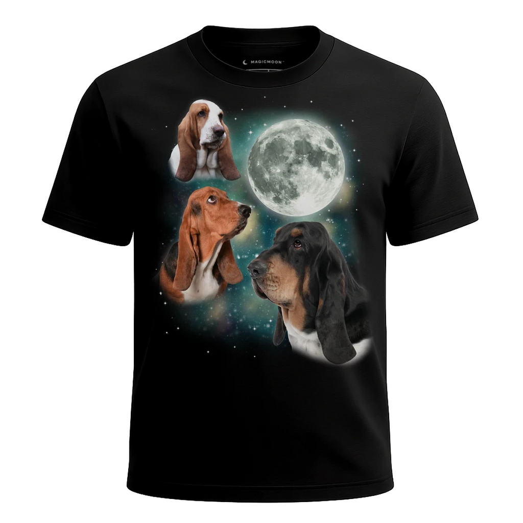 MagicMoon Three Hound Moon - Funny Animal Shirt, White Elephant Gift, Novelty T-Shirt