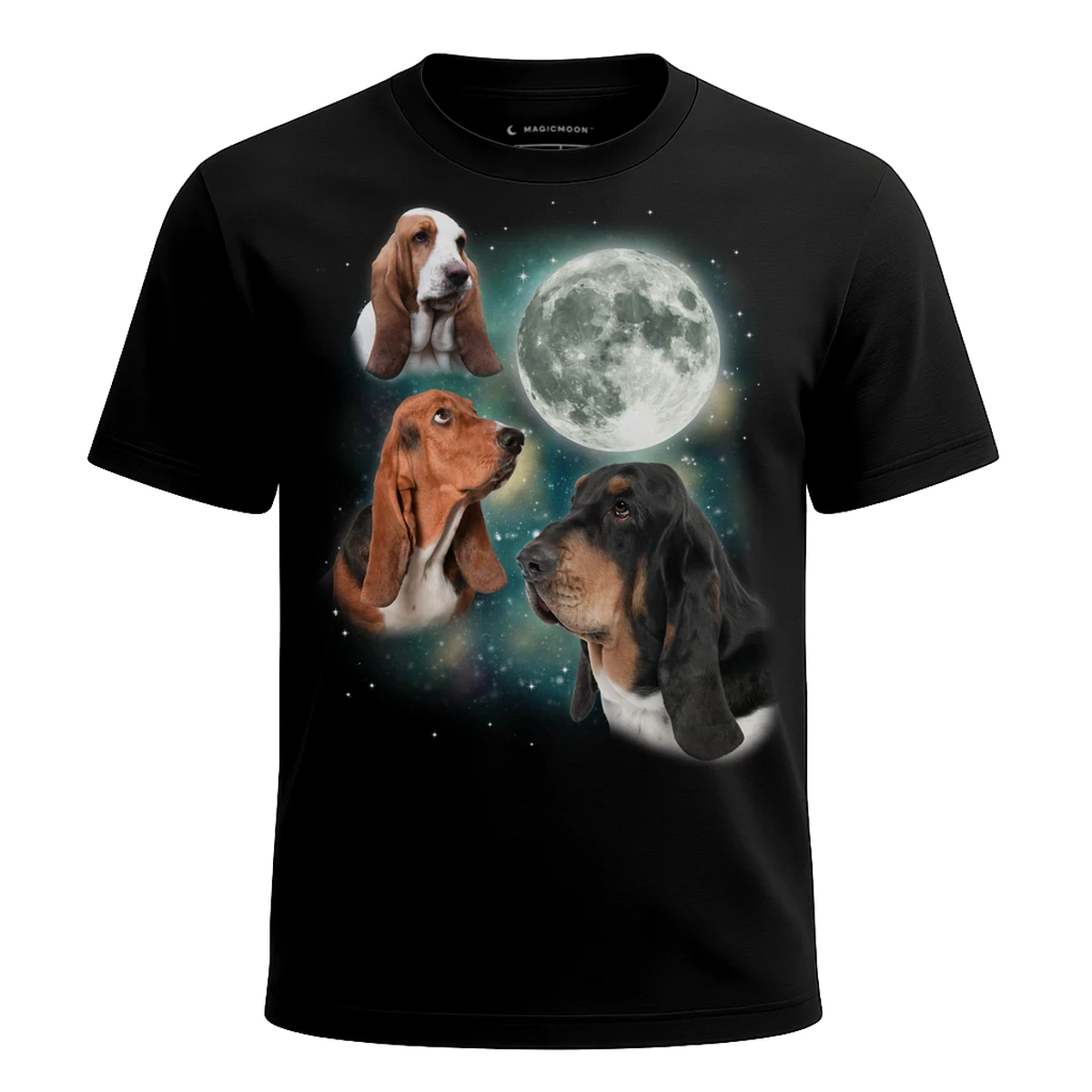 MagicMoon Three Hound Moon - Funny Animal Shirt, White Elephant Gift, Novelty T-Shirt