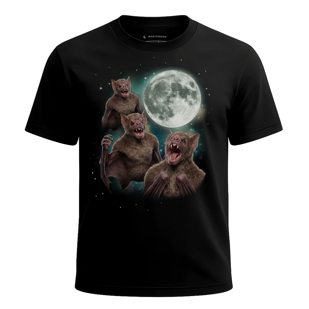 MagicMoon Three Human Bat Moon - Funny Novelty Shirt, White Elephant Gift, Novelty T-Shirt
