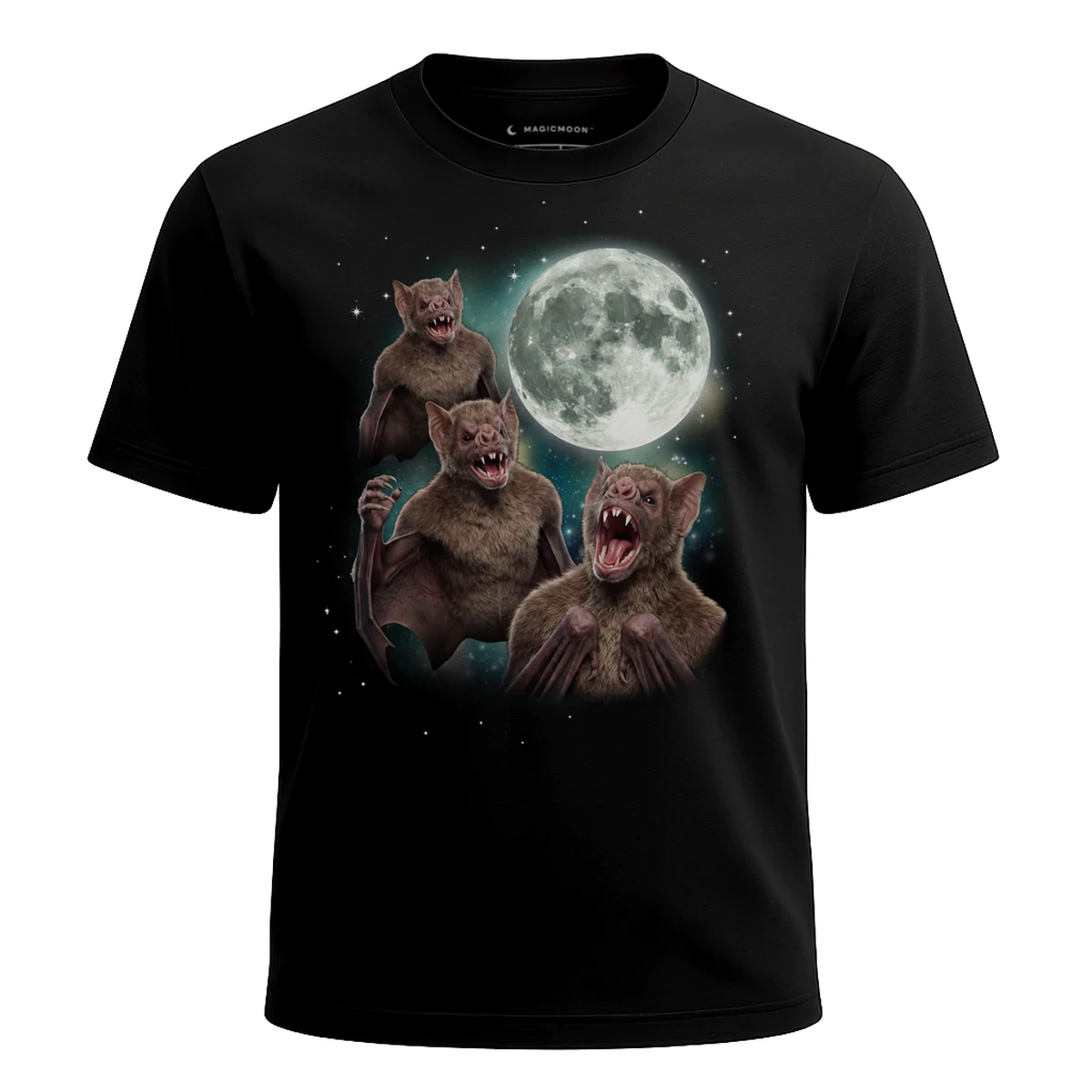MagicMoon Three Human Bat Moon - Funny Novelty Shirt, White Elephant Gift, Novelty T-Shirt