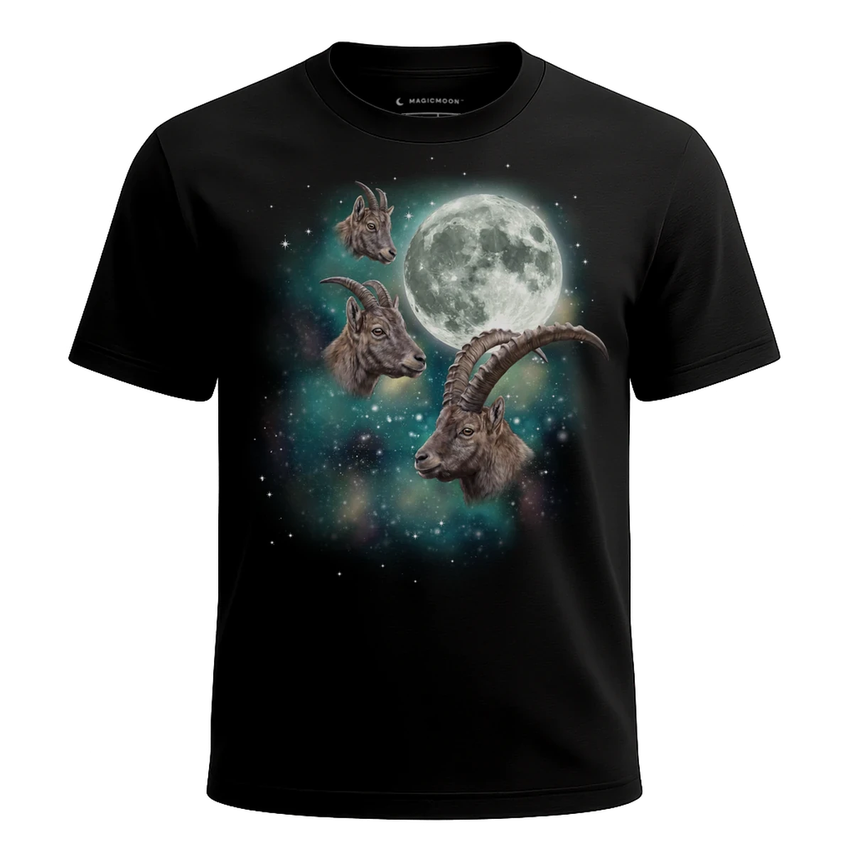 MagicMoon Three Ibex Moon - Funny Animal Shirt, White Elephant Gift, Novelty T-Shirt