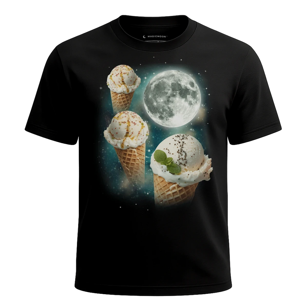 MagicMoon Three Ice Cream Cones Moon - Funny Food Shirt, White Elephant Gift, Novelty T-Shirt