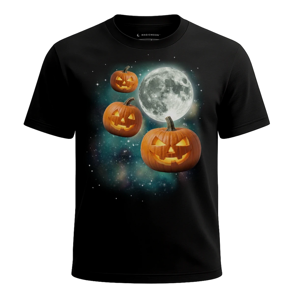 MagicMoon Three Jack-o-Lantern Moon - Halloween Costume Shirt, White Elephant Gift, Novelty T-Shirt