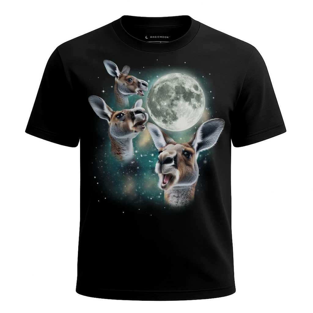 MagicMoon Three Kangaroo Moon - Funny Animal Shirt, White Elephant Gift, Novelty T-Shirt