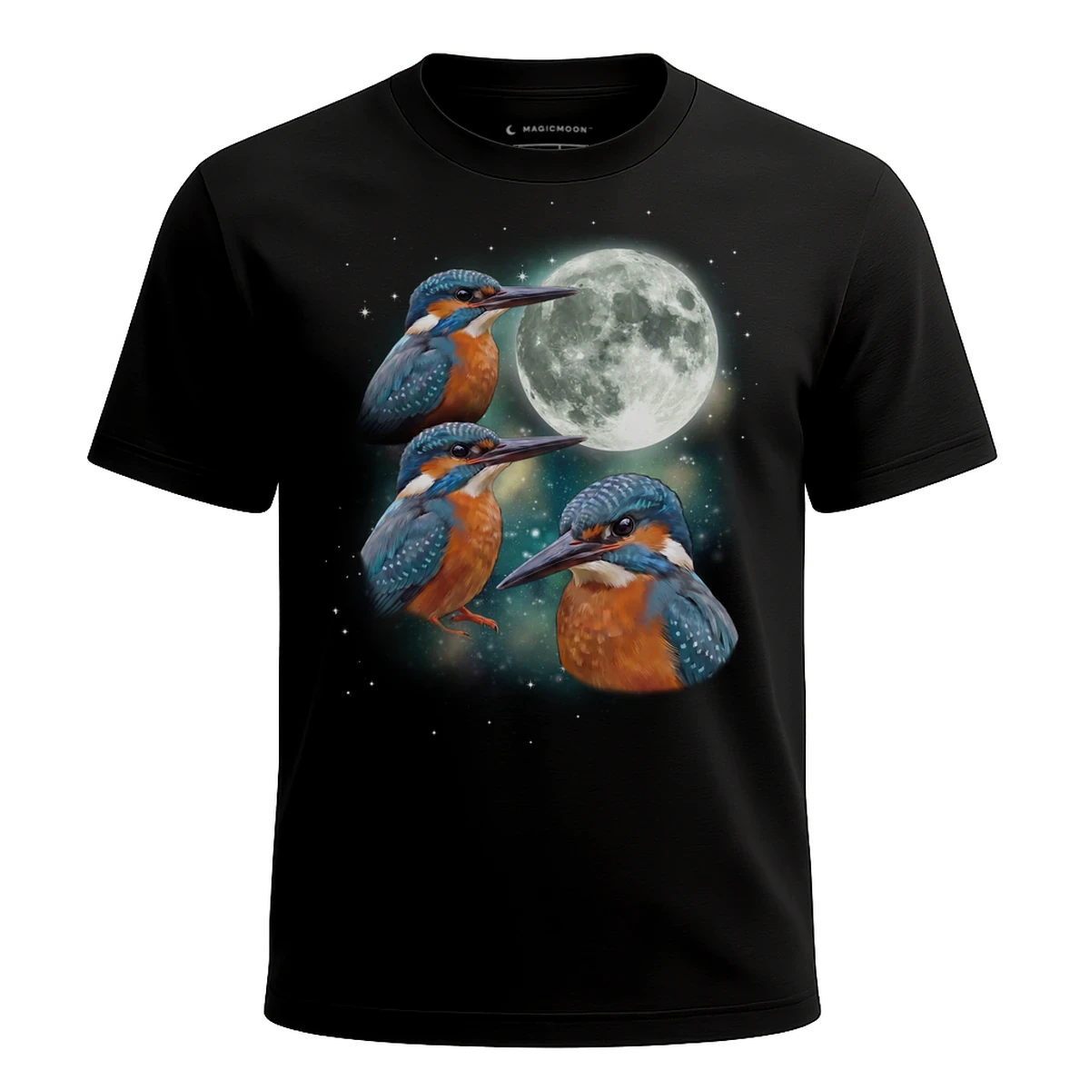 MagicMoon Three Kingfisher Moon - Funny Animal Shirt, White Elephant Gift, Novelty T-Shirt