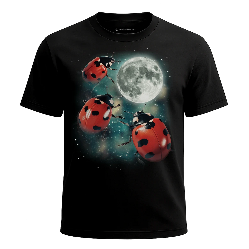 MagicMoon Three Ladybug Moon - Funny Animal Shirt, White Elephant Gift, Novelty T-Shirt