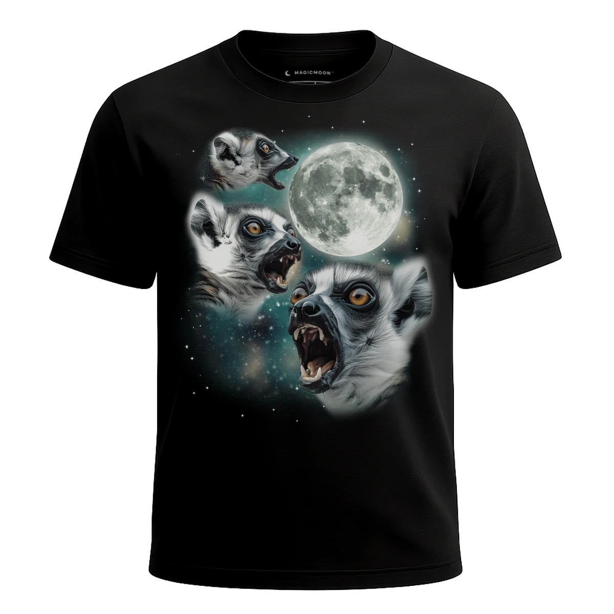 MagicMoon Three Lemur Moon - Funny Animal Shirt, White Elephant Gift, Novelty T-Shirt