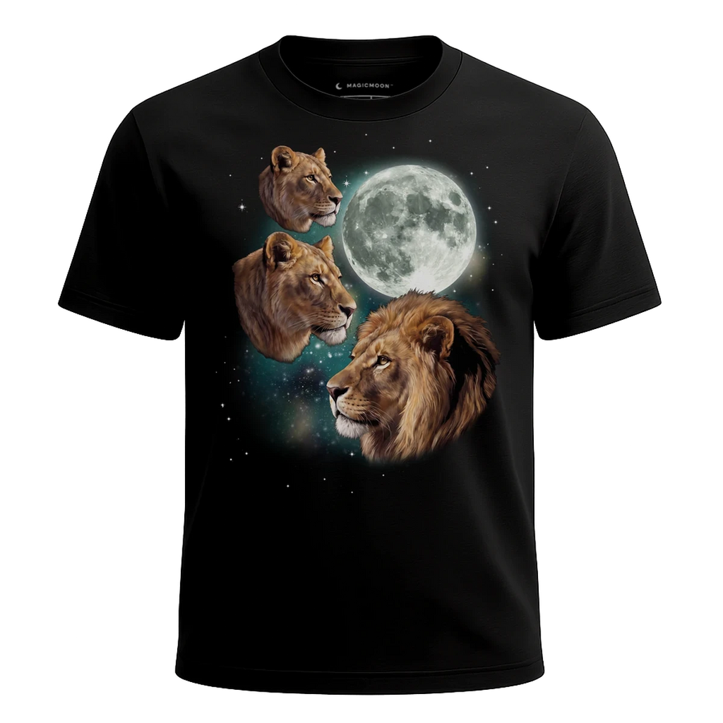 MagicMoon Three Lion Moon - Funny Animal Shirt, White Elephant Gift, Novelty T-Shirt