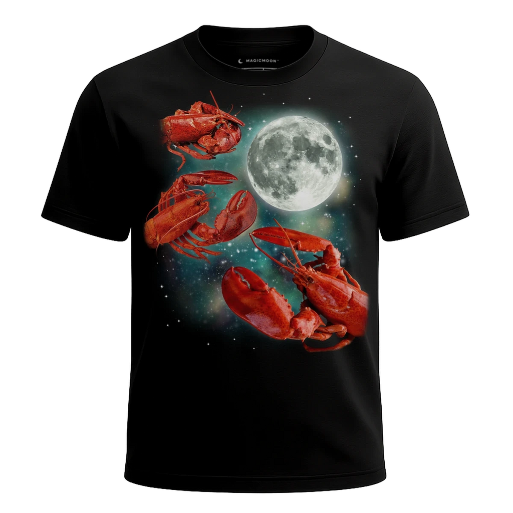 MagicMoon Three Lobster Moon - Funny Animal Shirt, White Elephant Gift, Novelty T-Shirt