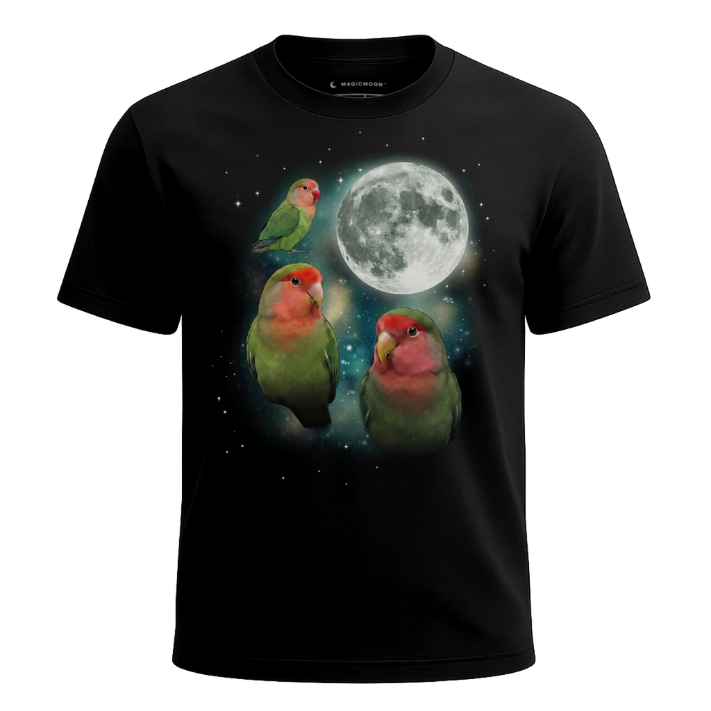 MagicMoon Three Lovebird Moon - Funny Animal Shirt, White Elephant Gift, Novelty T-Shirt