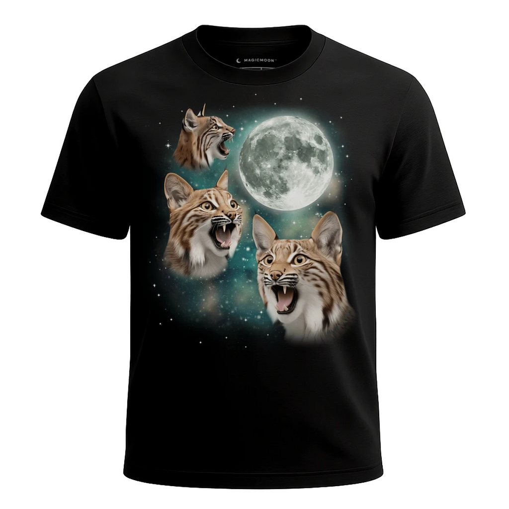 MagicMoon Three Lynx Moon - Funny Animal Shirt, White Elephant Gift, Novelty T-Shirt