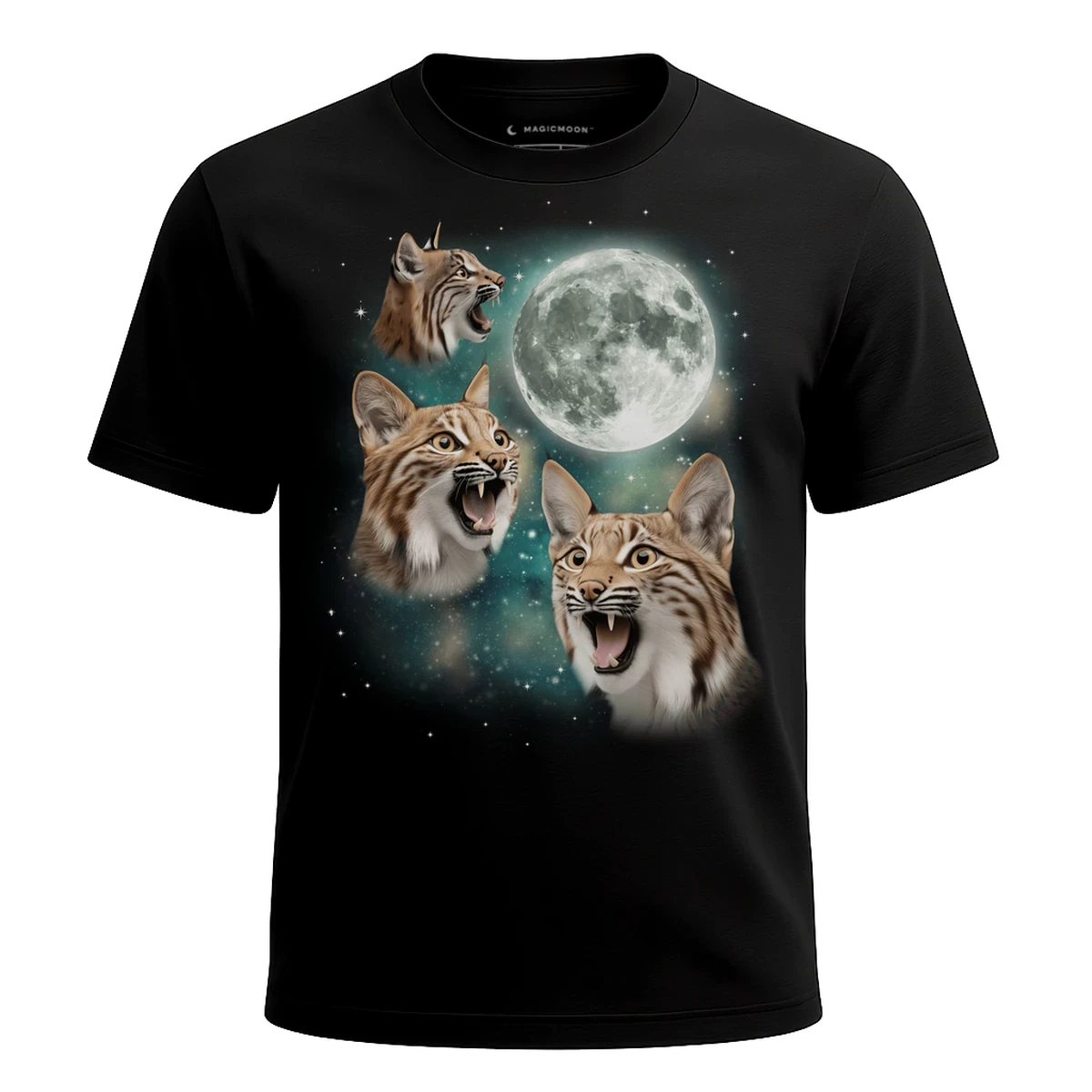 MagicMoon Three Lynx Moon - Funny Animal Shirt, White Elephant Gift, Novelty T-Shirt