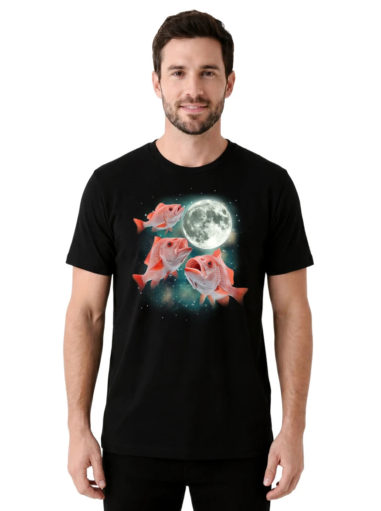 MagicMoon Three Snapper Moon on model front view, Funny Animal Shirt, White Elephant Gift