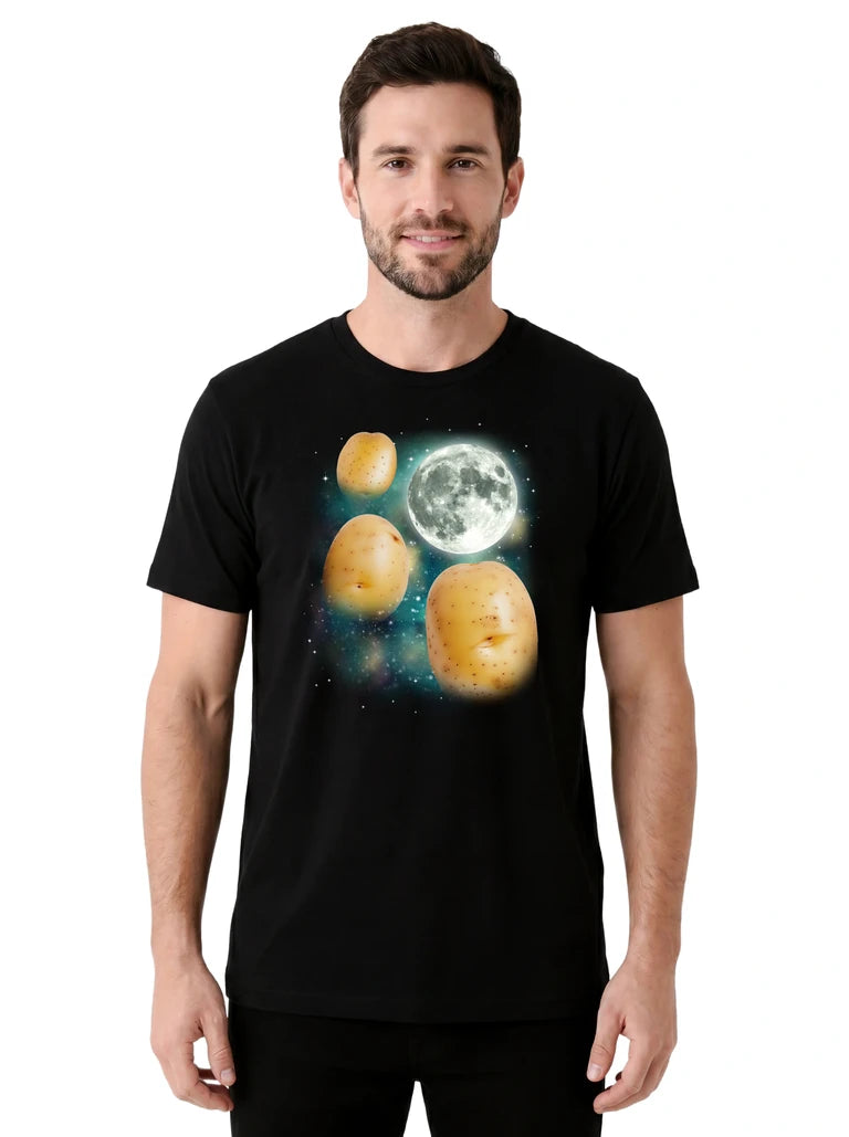 MagicMoon Three Potato Moon on model front view, Funny Animal Shirt, White Elephant Gift