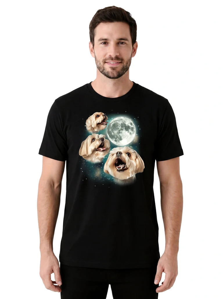MagicMoon Three Havanese Moon on model front view, Funny Animal Shirt, White Elephant Gift