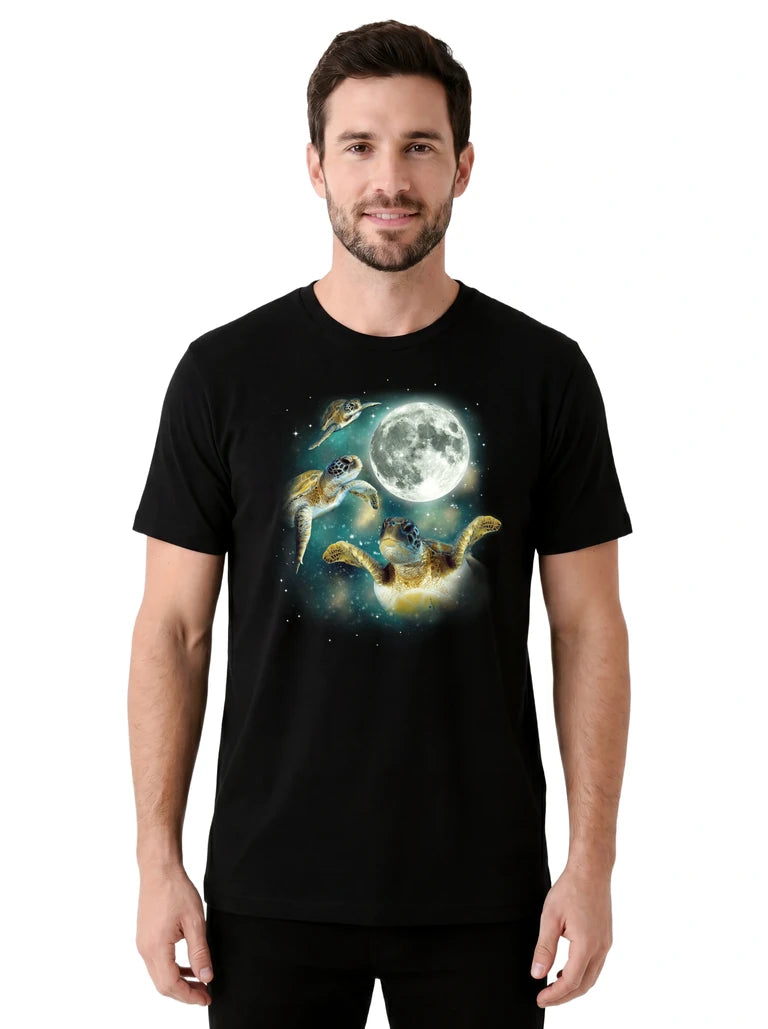 MagicMoon Three Sea Turtle Moon on model front view, Funny Animal Shirt, White Elephant Gift