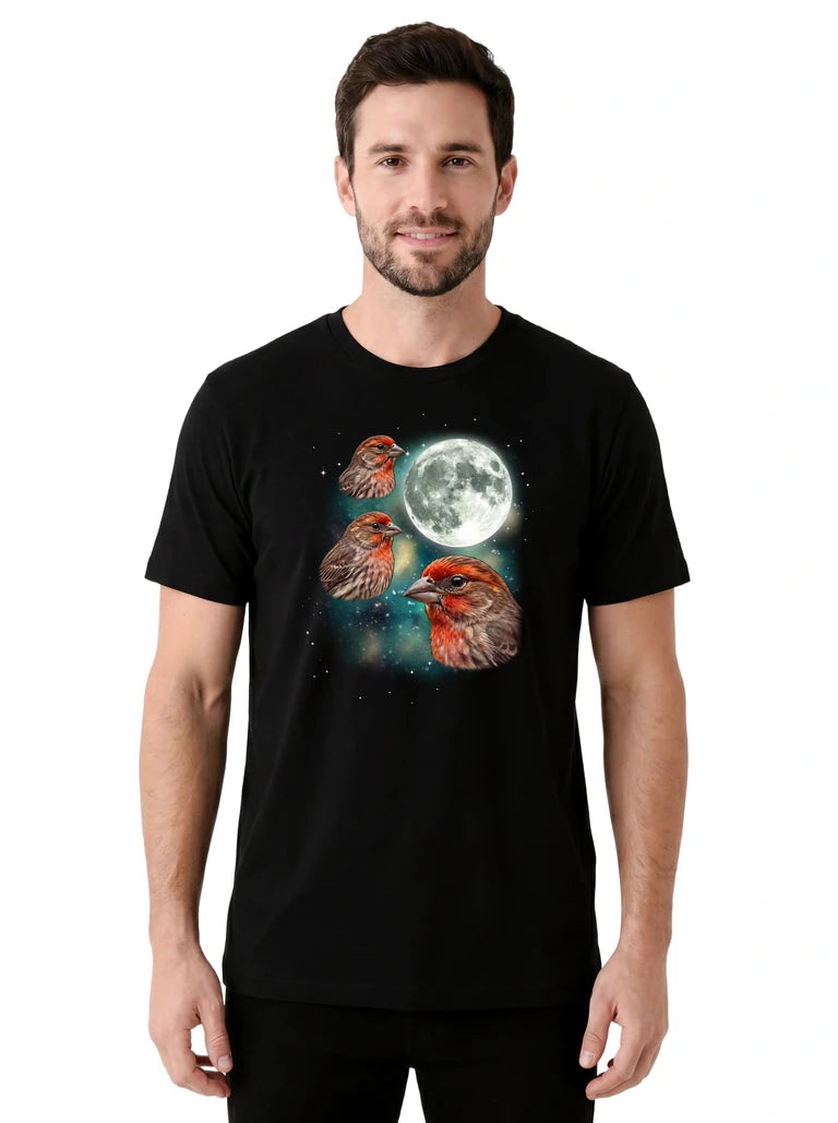 MagicMoon Three Finch Moon on model front view, Funny Animal Shirt, White Elephant Gift