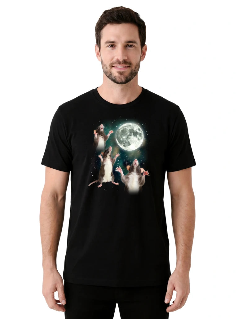MagicMoon Three Rat Moon on model front view, Funny Animal Shirt, White Elephant Gift