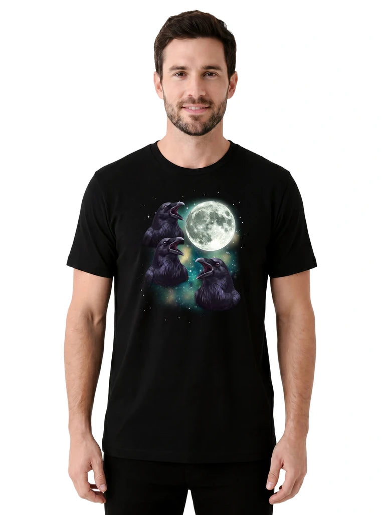 MagicMoon Three Crow Moon on model front view, Funny Animal Shirt, White Elephant Gift