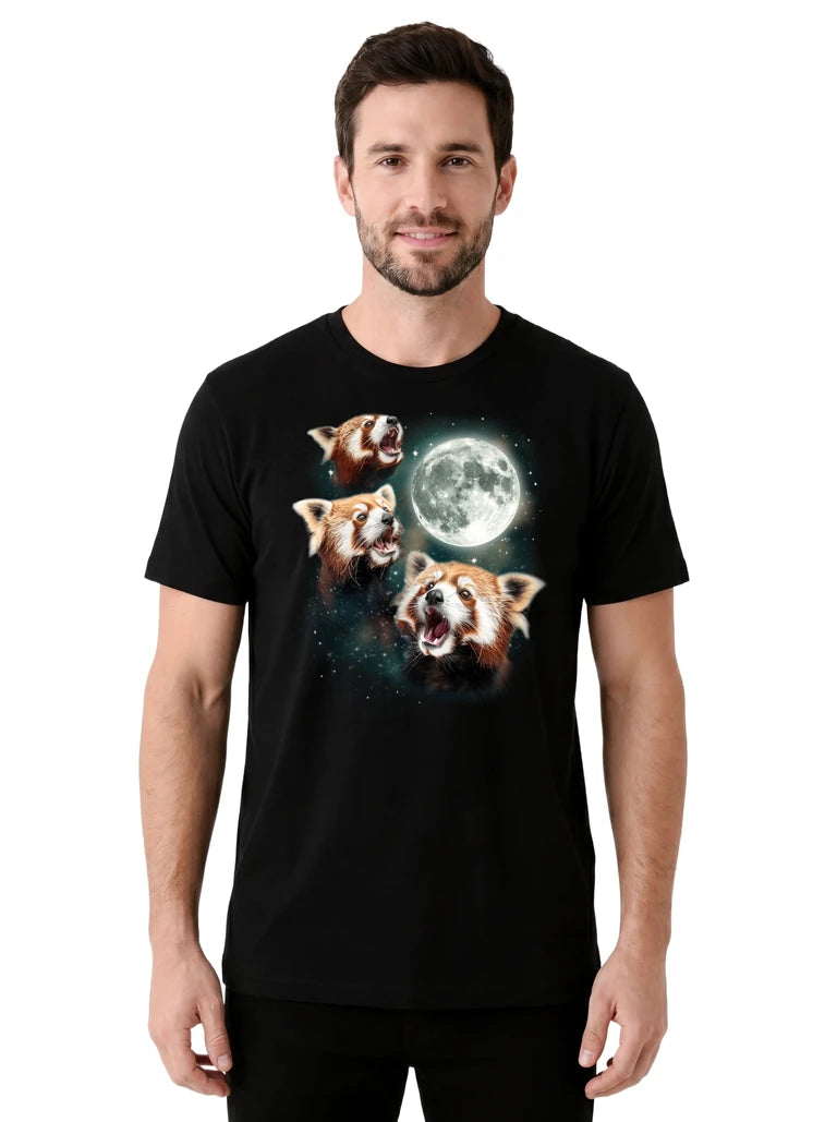 MagicMoon Three Red Panda Moon on model front view, Funny Animal Shirt, White Elephant Gift