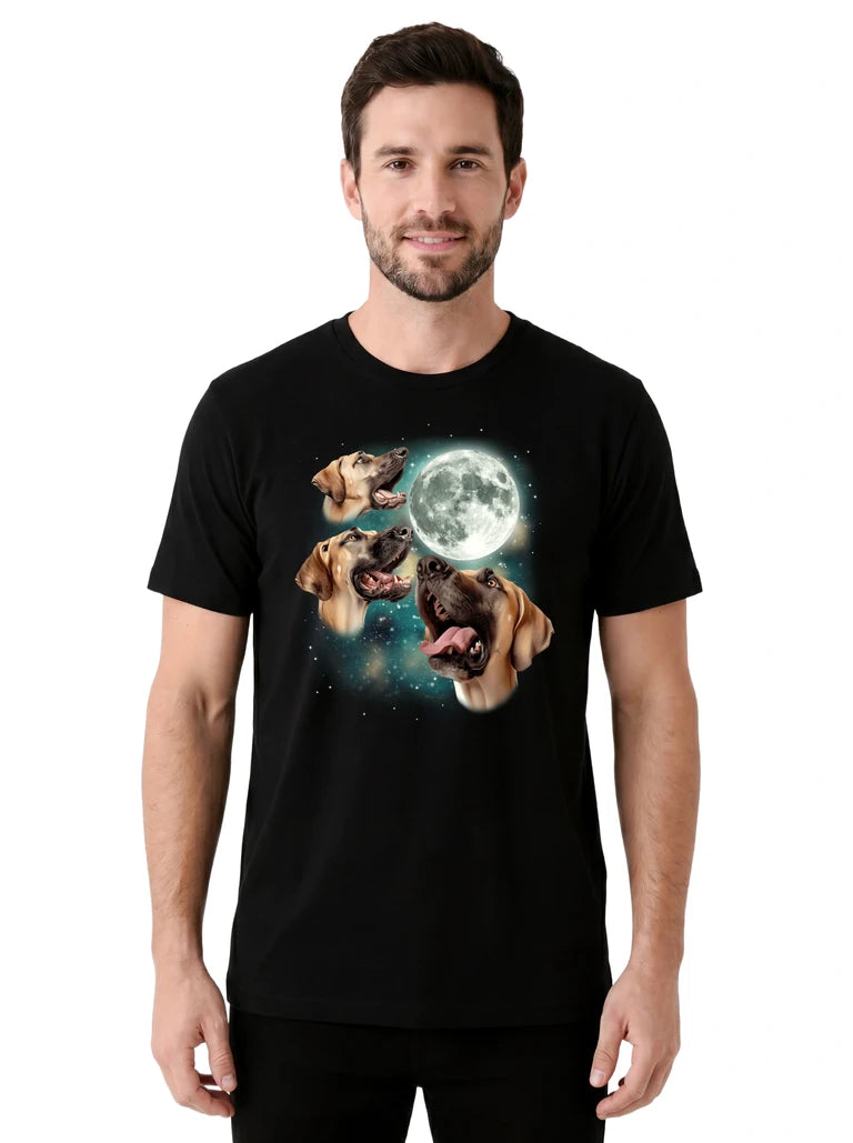 MagicMoon Three Great Dane Moon on model front view, Funny Animal Shirt, White Elephant Gift