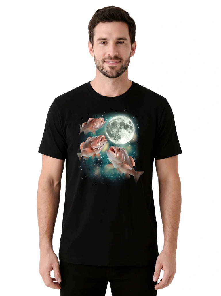 MagicMoon Three Grouper Moon on model front view, Funny Animal Shirt, White Elephant Gift