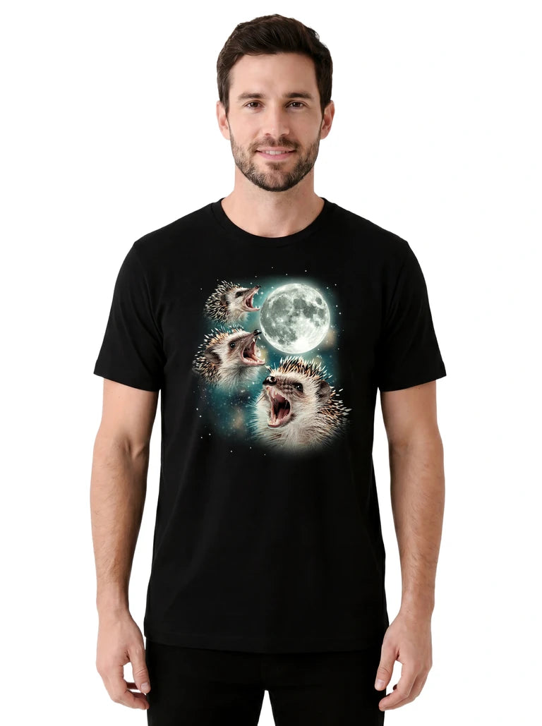 MagicMoon Three Hedgehog Moon on model front view, Funny Animal Shirt, White Elephant Gift