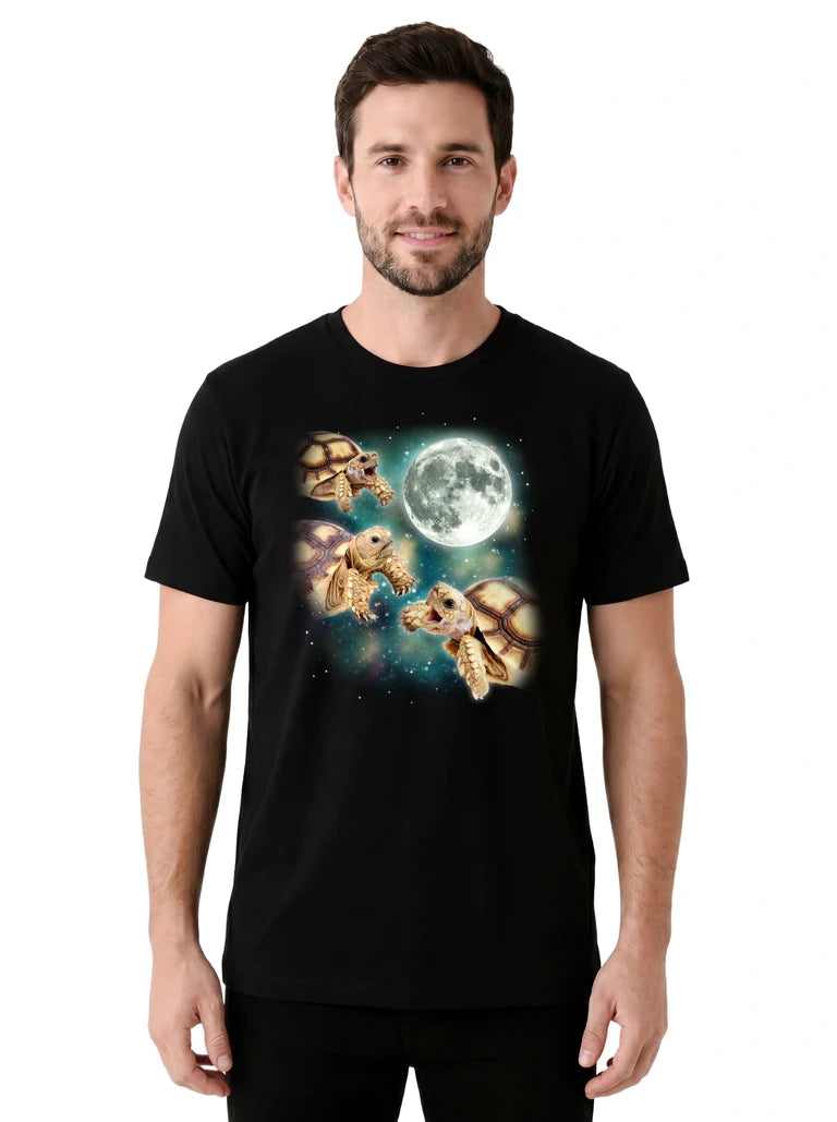 MagicMoon Three Tortoise Moon on model front view, Funny Animal Shirt, White Elephant Gift