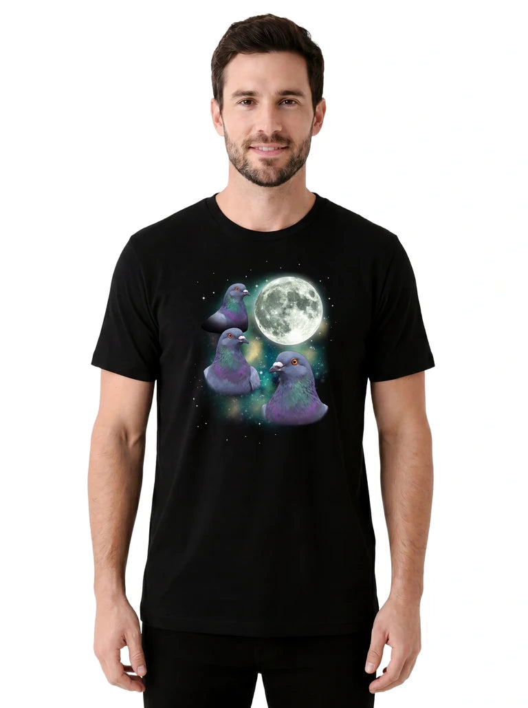 MagicMoon Three Pigeon Moon on model front view, Funny Animal Shirt, White Elephant Gift