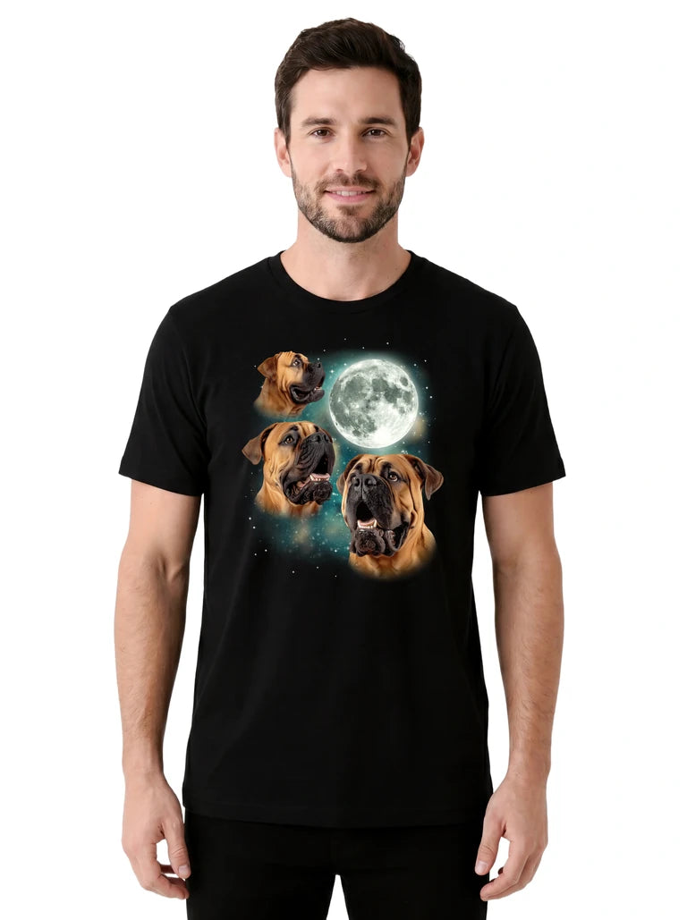 MagicMoon Three Mastiffs Moon on model front view, Funny Animal Shirt, White Elephant Gift