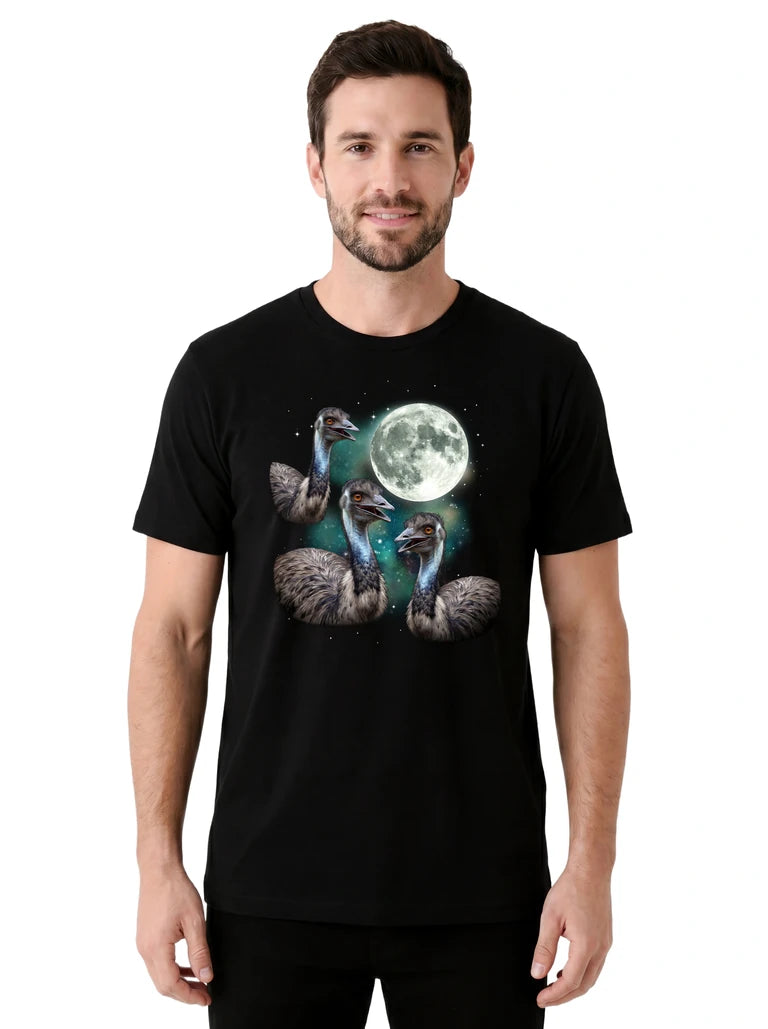 MagicMoon Three Emu Moon on model front view, Funny Animal Shirt, White Elephant Gift