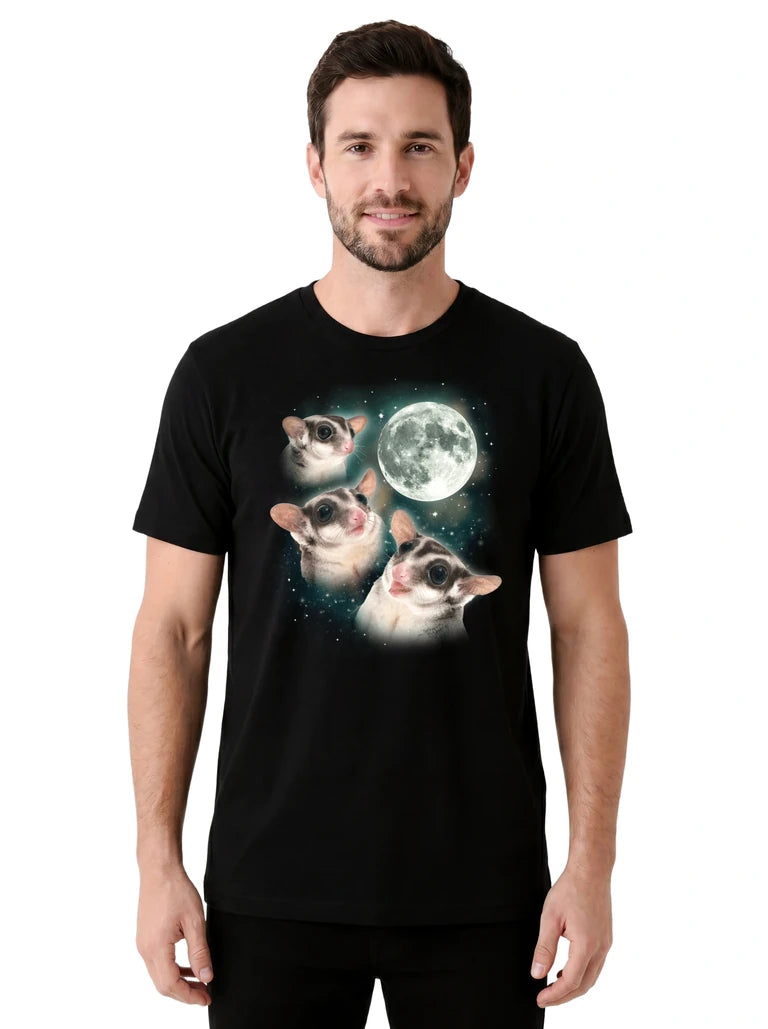 MagicMoon Three Sugar Glider Moon on model front view, Funny Animal Shirt, White Elephant Gift