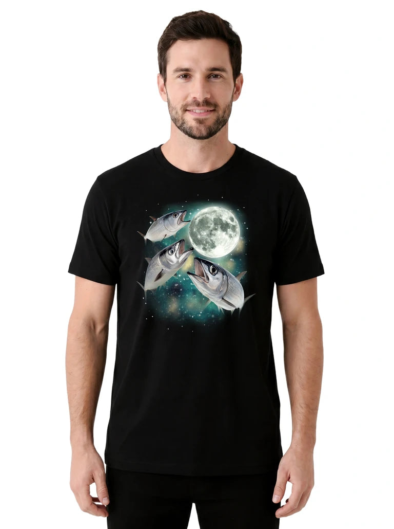MagicMoon Three Herring Moon on model front view, Funny Animal Shirt, White Elephant Gift