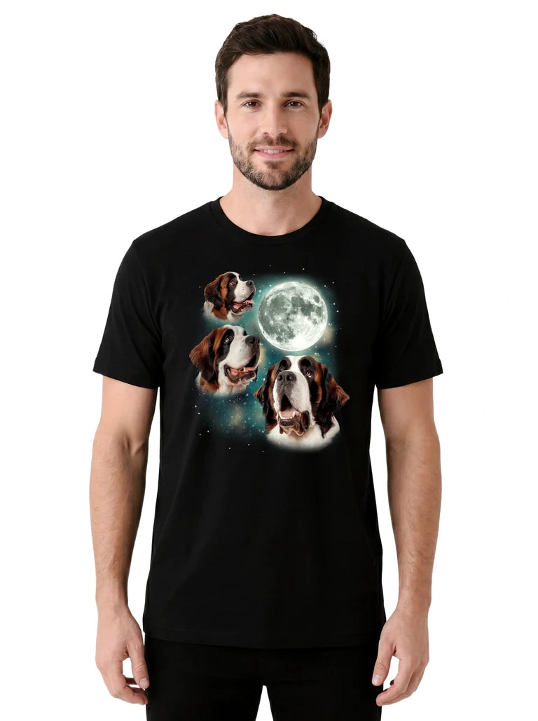 MagicMoon Three St. Bernard Moon - Funny Animal Shirt, White Elephant Gift, Novelty T-Shirt