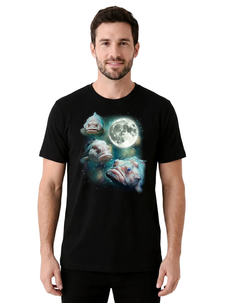 MagicMoon Three Blobfish Moon on model front view, Funny Animal Shirt, White Elephant Gift