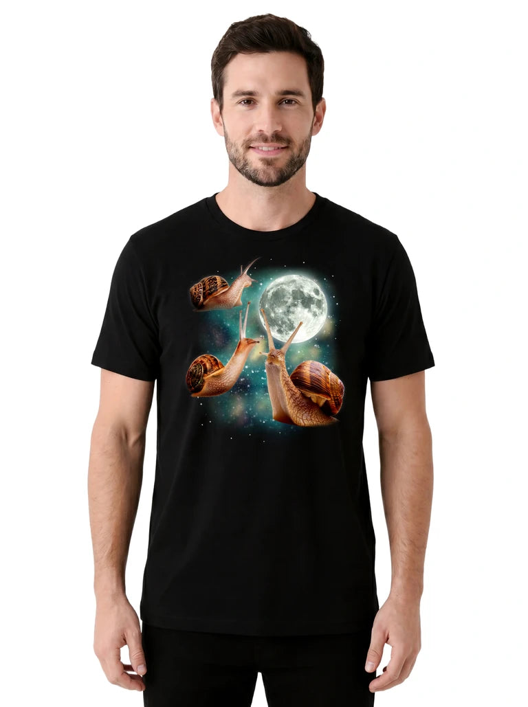 MagicMoon Three Snails Moon on model front view, Funny Animal Shirt, White Elephant Gift