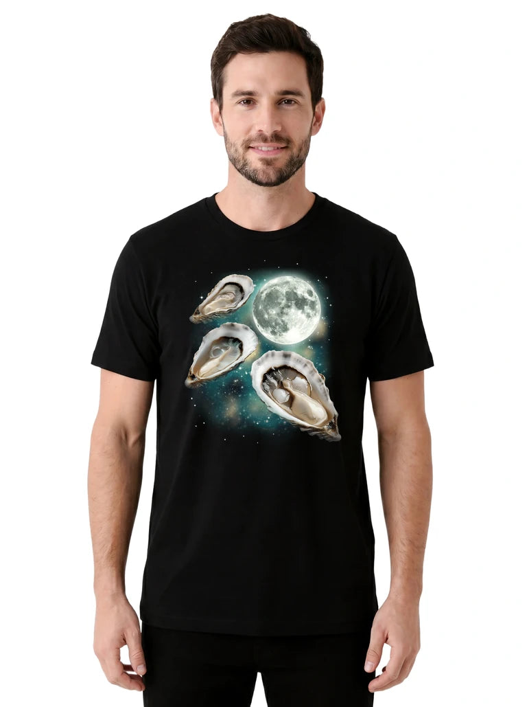 MagicMoon Three Oyster Moon on model front view, Funny Animal Shirt, White Elephant Gift