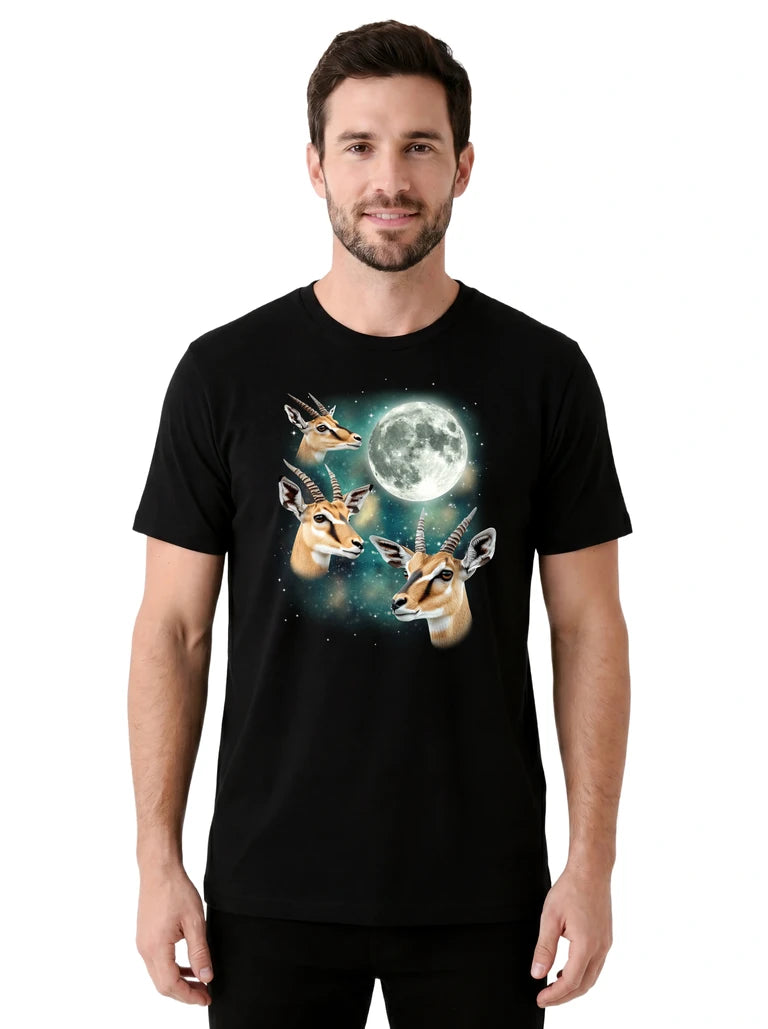 MagicMoon Three Gazelle Moon on model front view, Funny Animal Shirt, White Elephant Gift
