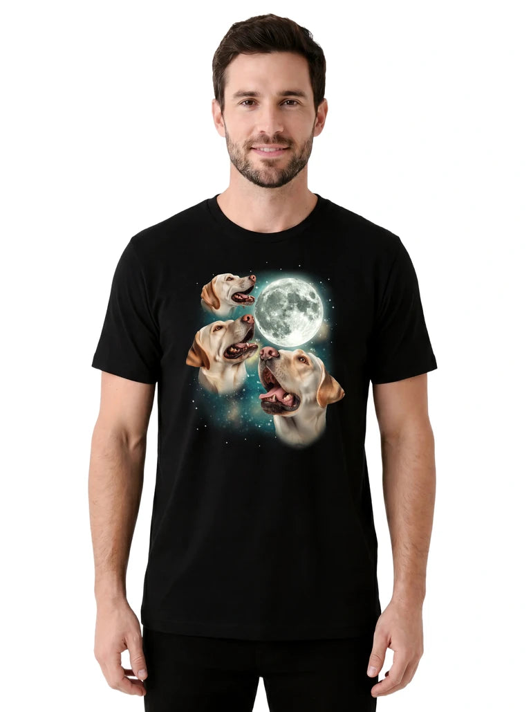 MagicMoon Three Labrador Retriever White Moon on model front view, Funny Animal Shirt, White Elephant Gift