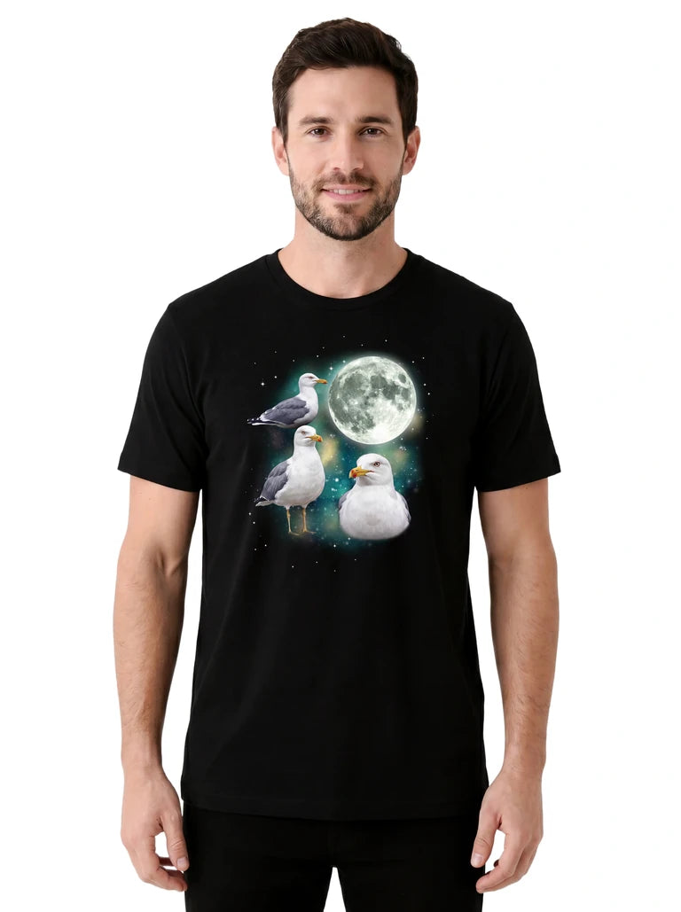 MagicMoon Three Seagull Moon on model front view, Funny Animal Shirt, White Elephant Gift