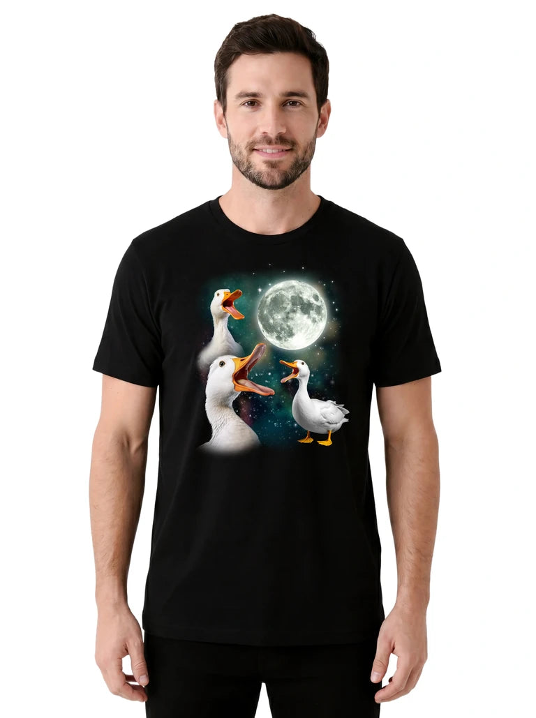 MagicMoon Three Duck Moon on model front view, Funny Animal Shirt, White Elephant Gift