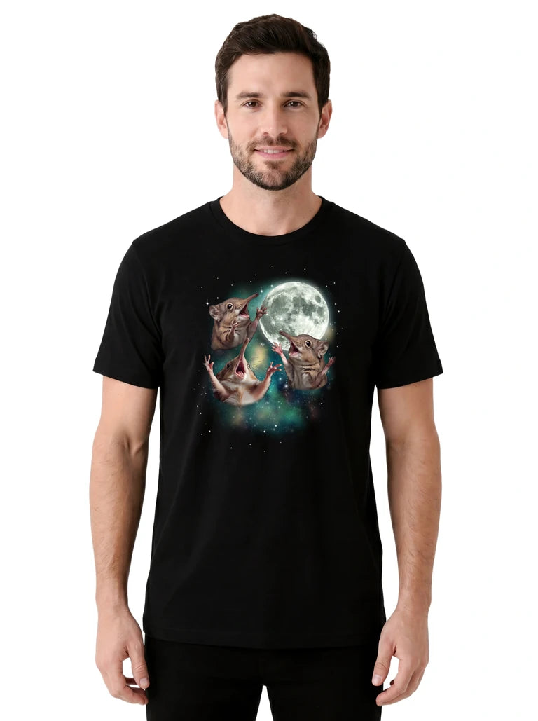 MagicMoon Three Elephant Shrew Moon on model front view, Funny Animal Shirt, White Elephant Gift