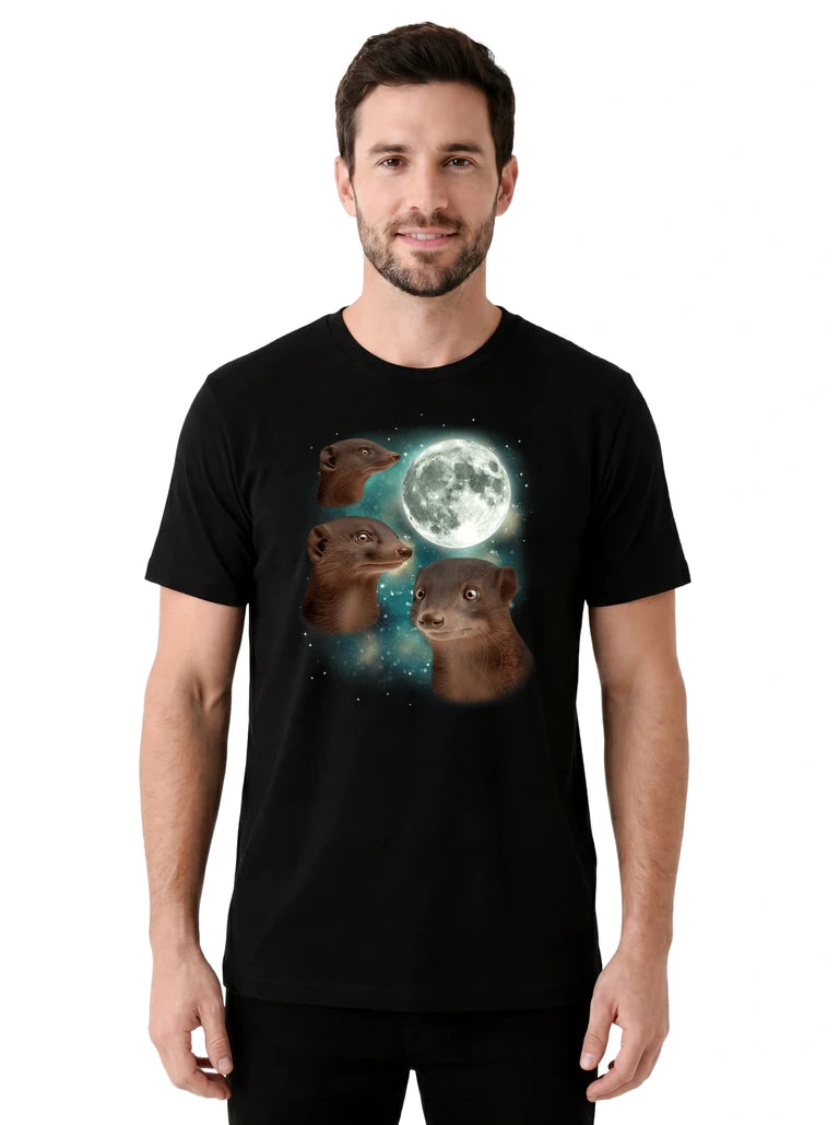 MagicMoon Three Mongoose Moon on model front view, Funny Animal Shirt, White Elephant Gift