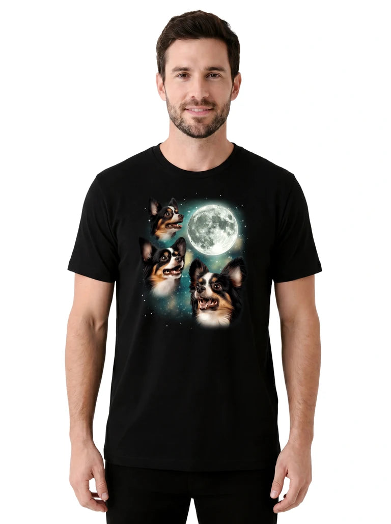 MagicMoon Three Papillon Moon on model front view, Funny Animal Shirt, White Elephant Gift